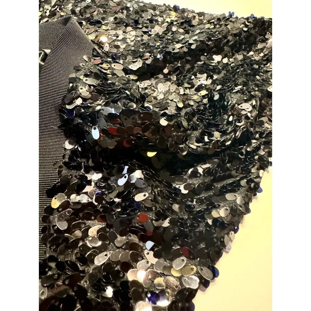 DKNYC Black Sequin Mini Skirt Womens XS S Party Club Holiday Stretch Waist
